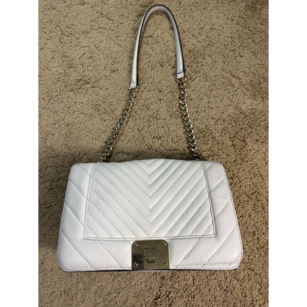 Karl Lagerfeld Paris Agyness Quilted Leather Shoulder Bag Cream / Beige / White